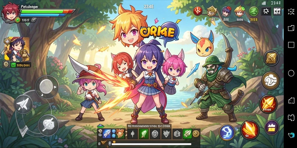 Screenshot gameplay 234E menampilkan aksi karakter anime yang dinamis.