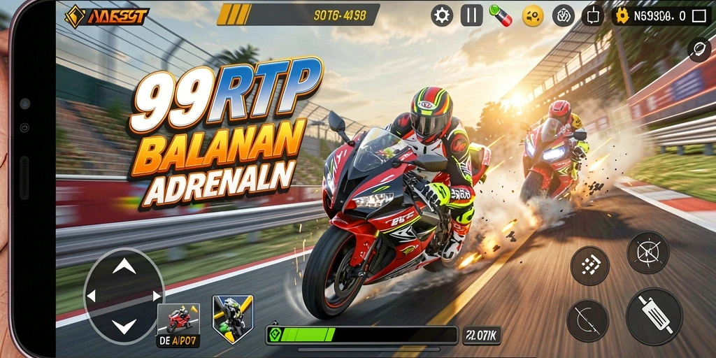 Tangkapan layar gameplay 99RTP menampilkan aksi balapan motor yang mendebarkan.