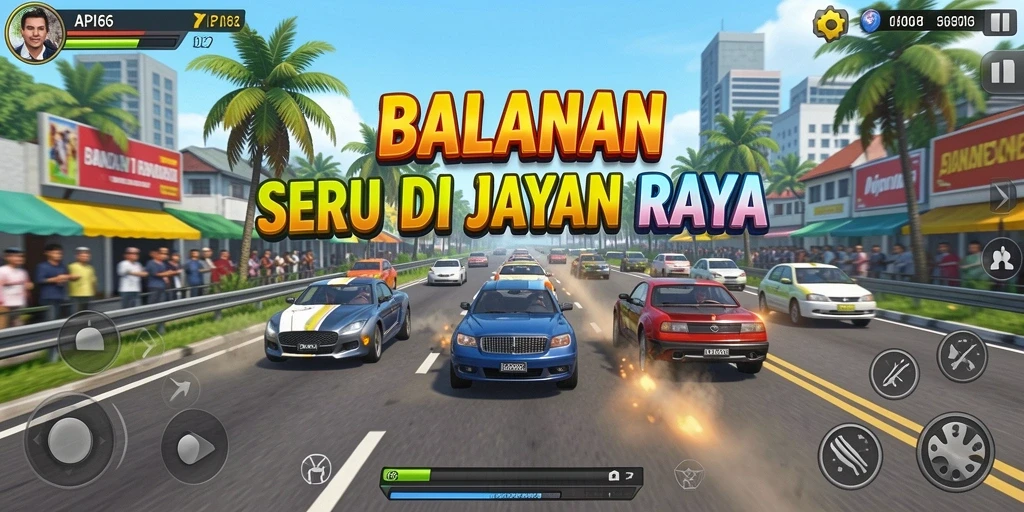 Gambaran gameplay balap yang mendebarkan dan penuh aksi.
