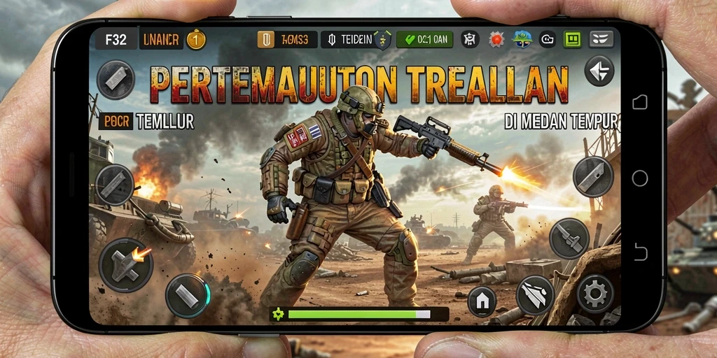 Tampilan gameplay seru di F32 dengan aksi Battle Royale mendebarkan.