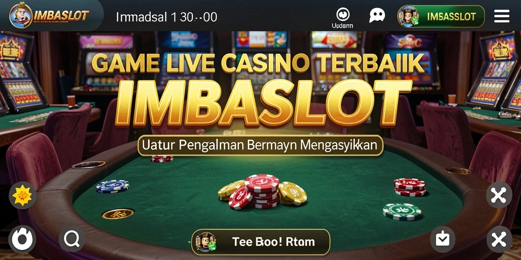 Screenshot IMBASLOT menampilkan dealer yang ceria dan pemain yang terlibat.