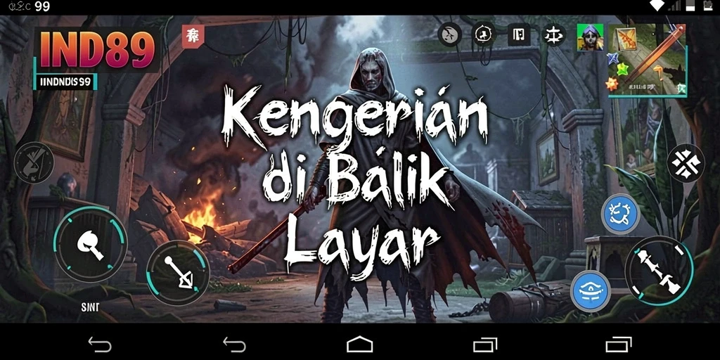 Tampilan gameplay <strong>IND89</strong> dengan suasana menyeramkan dan karakter yang mengerikan.