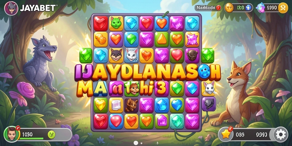 Tampilan gameplay seru dari JAYABET dengan elemen Match-3 yang menawan.