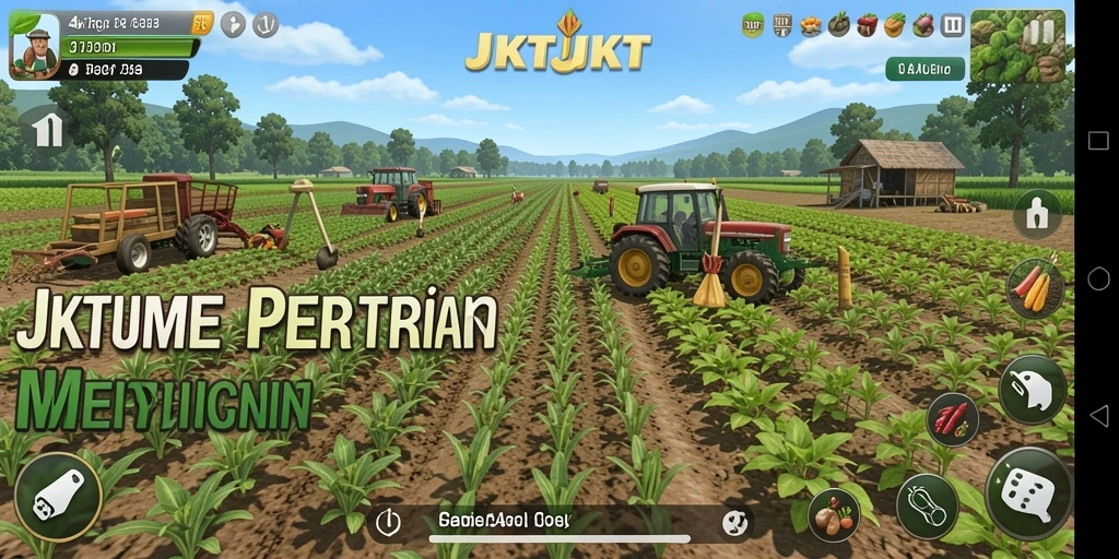Tampilan gameplay JKTJKT yang menarik saat beraktivitas di pertanian.