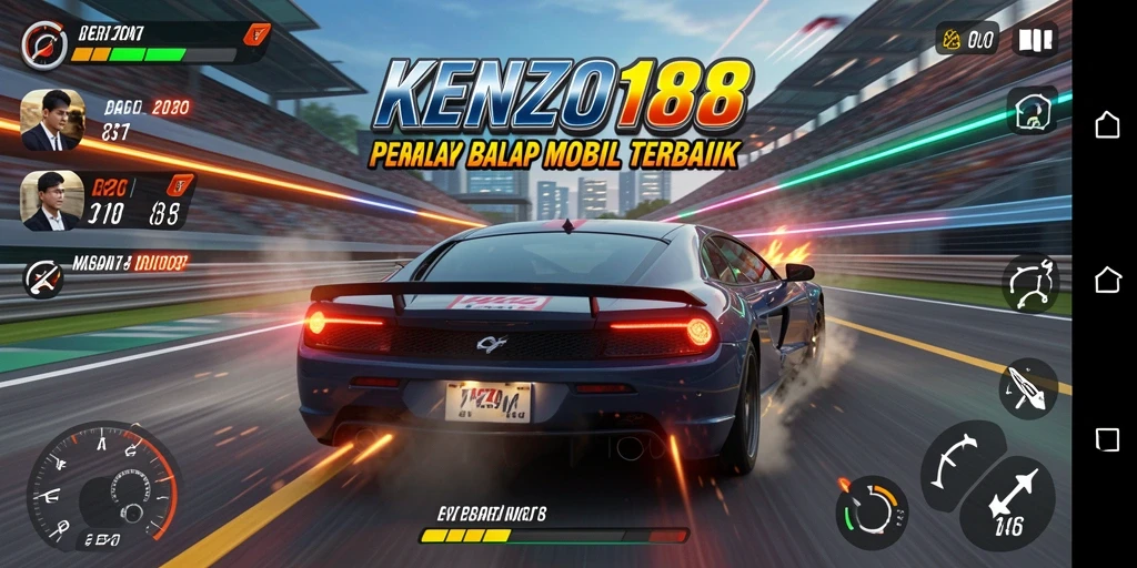 Gameplay balap seru dalam KENZO188 dengan mobil cepat dan trek menantang.