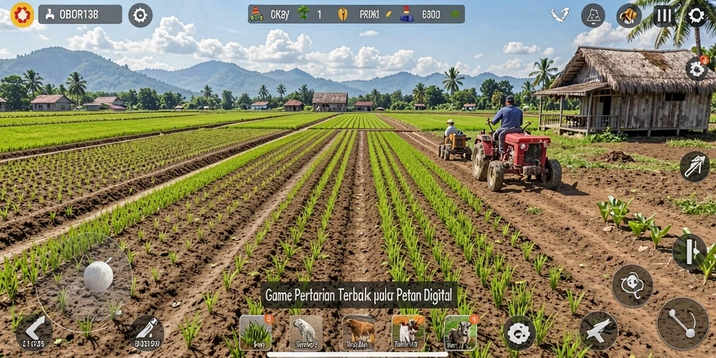 Tampilan gameplay <strong>OBOR138</strong> yang menggambarkan pengalaman bertani yang mendalam.
