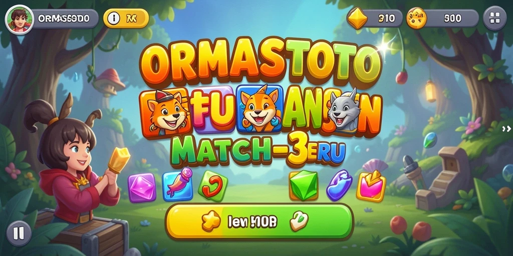 Gameplay Match-3 yang penuh warna dan seru.