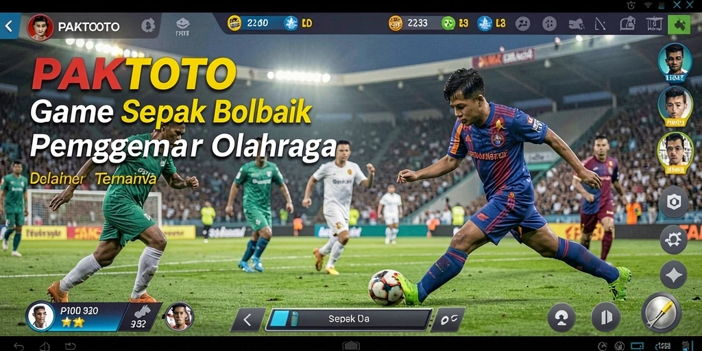Screenshot gameplay yang menunjukkan aksi seru di lapangan sepak bola.