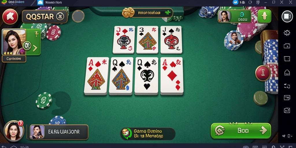 Screenshot gameplay QQSTAR yang menggambarkan aksi seru bermain Domino.