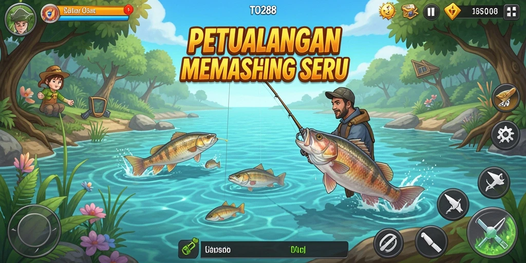 Gameplay seru TO288 memperlihatkan aksi memancing yang menantang dan menarik.