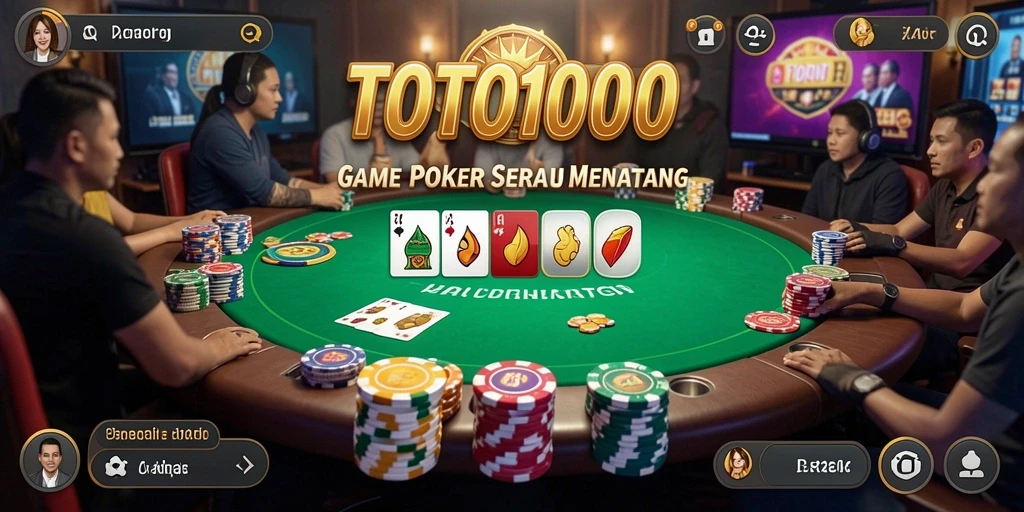 Screenshot TOTO1000 menunjukkan pengalaman bermain poker yang mendebarkan.