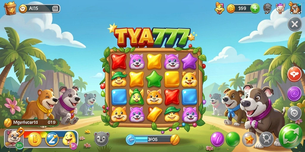 Tampilan gameplay seru dari TYA777 dengan permata warna-warni.
